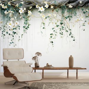 Salkım Yapraklar ve Çiçekler 3D Salon Duvar Kağıdı YF-02362