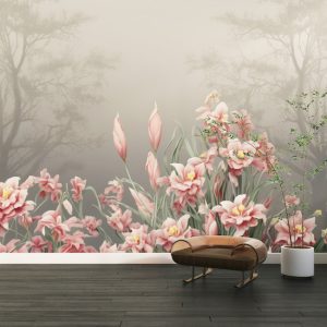 3D Pembe Çiçekler Tek Parça Salon Duvar Kağıdı YF-02366
