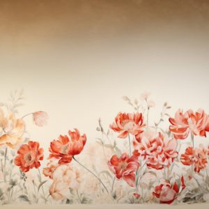Kırmızı Çiçekler 3D Tek Parça Salon Duvar Kağıdı YF-02357
