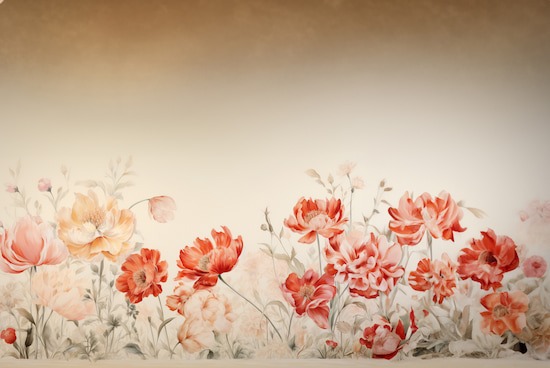 Kırmızı Çiçekler 3D Tek Parça Salon Duvar Kağıdı YF-02357