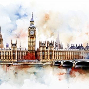 Londra Big Ben Suluboya Manzara Duvar Kağıdı YD-02392