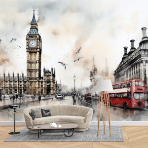 Londra Sokakları Saat Kulesi Manzara Duvar Kağıdı YD-02393