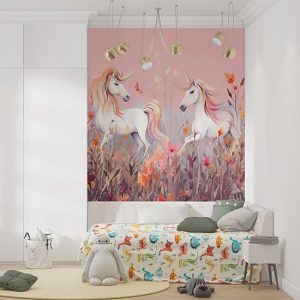 Pembe Unicornlar Çocuk Odası Poster Duvar Kağıdı YCO-02391