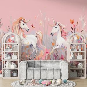 Pembe Unicornlar Çocuk Odası Poster Duvar Kağıdı YCO-02391