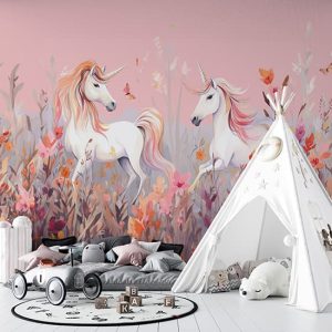 Pembe Unicornlar Çocuk Odası Poster Duvar Kağıdı YCO-02391
