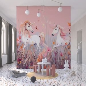Pembe Unicornlar Çocuk Odası Poster Duvar Kağıdı YCO-02391