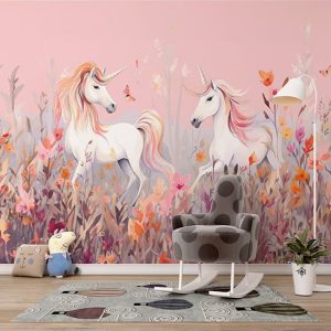 Pembe Unicornlar Çocuk Odası Poster Duvar Kağıdı YCO-02391