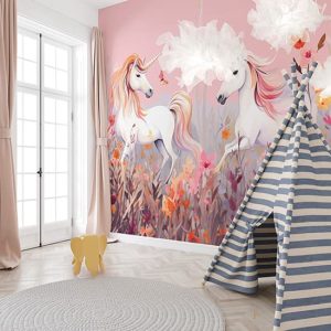 Pembe Unicornlar Çocuk Odası Poster Duvar Kağıdı YCO-02391