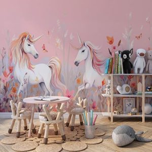 Pembe Unicornlar Çocuk Odası Poster Duvar Kağıdı YCO-02391