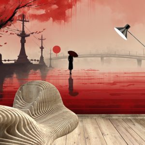 Kadın ve Yağmurlu Şehir Suluboya Manzara Duvar Kağıdı Kağıdı Modelleri