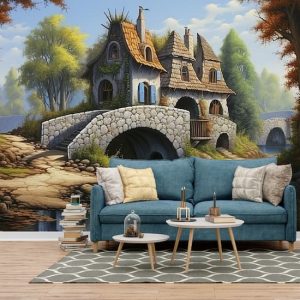 Vintage Kulübe ve Köprü Manzara Duvar Kağıdı YD-02340