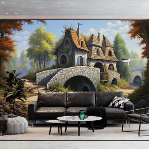 Vintage Kulübe ve Köprü Manzara Duvar Kağıdı YD-02340