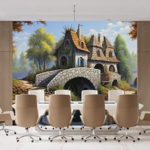 Vintage Kulübe ve Köprü Manzara Duvar Kağıdı YD-02340