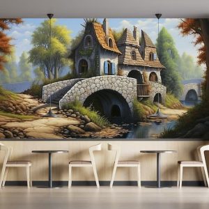 Vintage Kulübe ve Köprü Manzara Duvar Kağıdı YD-02340