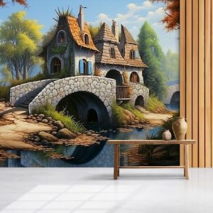 Vintage Kulübe ve Köprü Manzara Duvar Kağıdı YD-02340