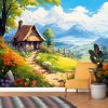 Kulübe Çiçekler ve Dağ Manzara Duvar Kağıdı YD-02341