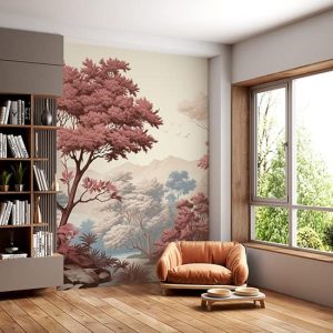 Kırmızı Ağaçlar Manzara Duvar Kağıdı YD-02403