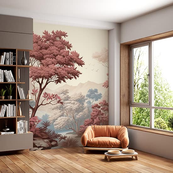 Kırmızı Ağaçlar Manzara Duvar Kağıdı YD-02403