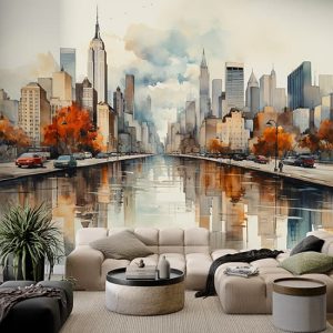 Suluboya Şehir Manzarası Duvar Kağıdı Tek Parça YD-02416