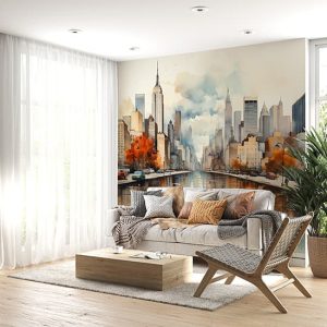 Suluboya Şehir Manzarası Duvar Kağıdı Tek Parça YD-02416