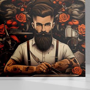 Berber Duvar Kağıdı, Tek Parça Erkek Kuaförü Duvar Posteri YEK-02395