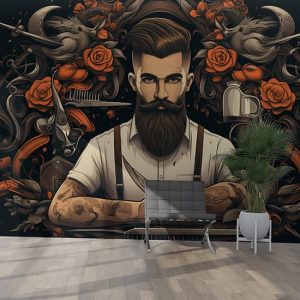 Berber Duvar Kağıdı, Tek Parça Erkek Kuaförü Duvar Posteri YEK-02395
