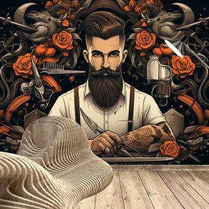 Berber Duvar Kağıdı, Tek Parça Erkek Kuaförü Duvar Posteri YEK-02395