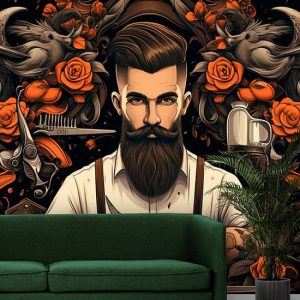 Berber Duvar Kağıdı, Tek Parça Erkek Kuaförü Duvar Posteri YEK-02395