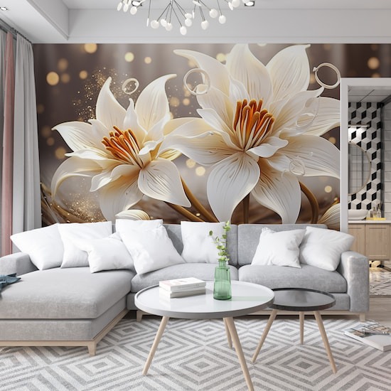 Beyaz Balkabağı Çiçeği Tek Parça Poster Duvar Kağıdı YF-02274
