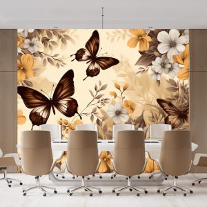 3D Kelebekler ve Çiçekler Poster Duvar Kağıdı YH-02318