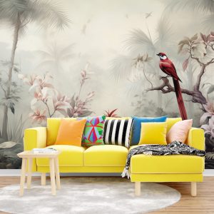 Sisli Orman ve Kırmızı Kuş Manzara Duvar Kağıdı YH-02319