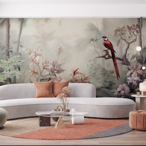 Sisli Orman ve Kırmızı Kuş Manzara Duvar Kağıdı YH-02319