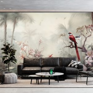 Sisli Orman ve Kırmızı Kuş Manzara Duvar Kağıdı YH-02319