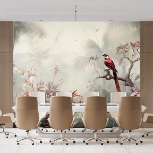 Sisli Orman ve Kırmızı Kuş Manzara Duvar Kağıdı YH-02319