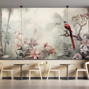 Sisli Orman ve Kırmızı Kuş Manzara Duvar Kağıdı YH-02319