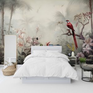 Sisli Orman ve Kırmızı Kuş Manzara Duvar Kağıdı YH-02319