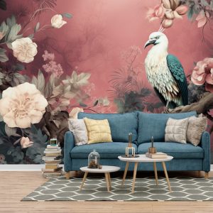 Kuş ve Çiçekler Vintage Tek Parça Duvar Kağıdı YH-02326