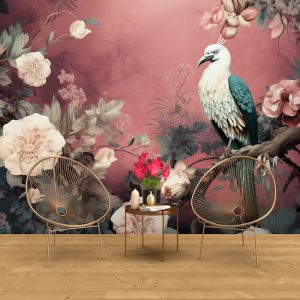 Kuş ve Çiçekler Vintage Tek Parça Duvar Kağıdı YH-02326