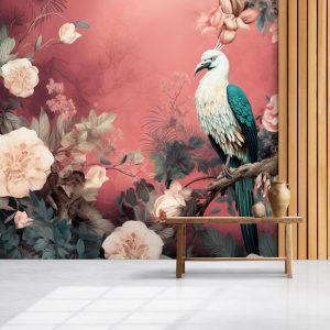 Kuş ve Çiçekler Vintage Tek Parça Duvar Kağıdı YH-02326