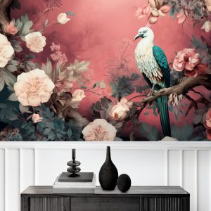Kuş ve Çiçekler Vintage Tek Parça Duvar Kağıdı YH-02326