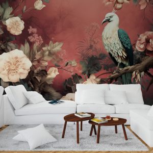 Kuş ve Çiçekler Vintage Tek Parça Duvar Kağıdı YH-02326