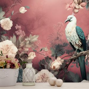 Kuş ve Çiçekler Vintage Tek Parça Duvar Kağıdı YH-02326