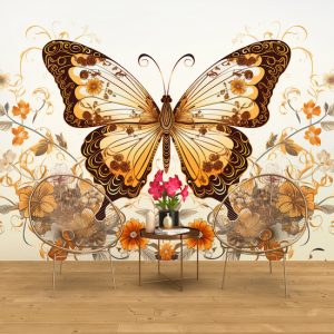 3D Gold Kelebek Tek Parça Poster Duvar Kağıdı YH-02327