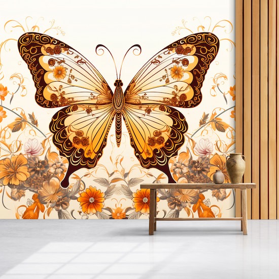 3D Gold Kelebek Tek Parça Poster Duvar Kağıdı YH-02327