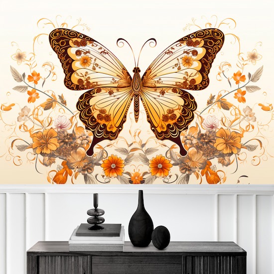 3D Gold Kelebek Tek Parça Poster Duvar Kağıdı YH-02327