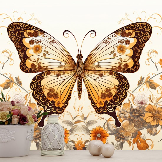 3D Gold Kelebek Tek Parça Poster Duvar Kağıdı YH-02327