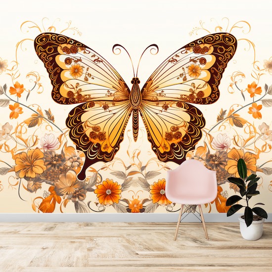 3D Gold Kelebek Tek Parça Poster Duvar Kağıdı YH-02327