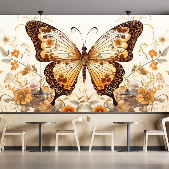 3D Gold Kelebek Tek Parça Poster Duvar Kağıdı YH-02327