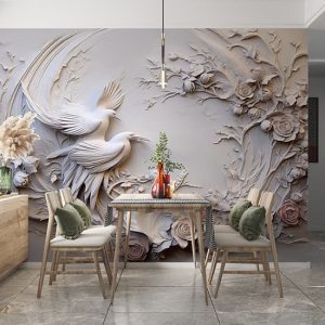 3D Kuşlar Duvar Kağıdı, Kabartma Görünümlü Poster Duvar Kağıdı YH-02420