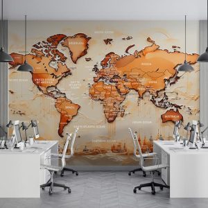 Dünya Haritası Duvar Kağıdı Ülkeler, Okyanuslar ve Denizler YH-02431